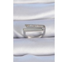 Pirinç Gümüş Renk Zirkon Taşlı Beyaz Sedef Detay Kadın Yüzük