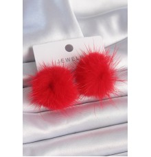 Kırmızı Tüylü Ponpon Model Kadın Küpe