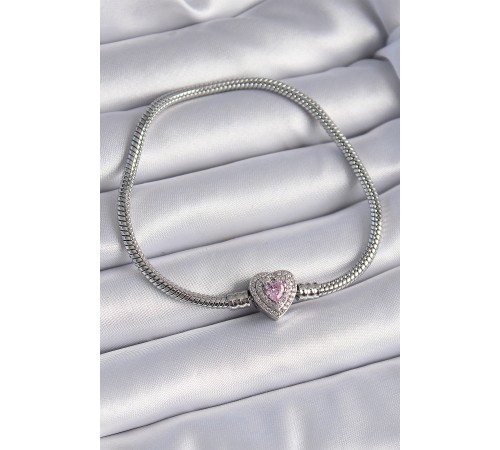 Pirinç Zirkon Taşlı Kalp Figür Charm Model Kadın Bileklik