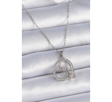 316L Çelik Zincir Gümüş Renk Zirkon Taşlı Kalp Model Melek Detay Kadın Kolye