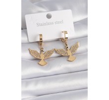 316L Çelik Gold Renk Zirkon Taşlı Anka Kuşu Model Kadın Küpe