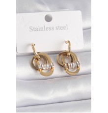 316L Çelik Gold Renk Zirkon Taşlı Halka Model Kadın Küpe