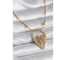 316L Çelik Gold Renk Zirkon Taşlı Detaylı Kalp Fidan Model Kadın Kolye