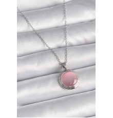 316L Çelik Gümüş Renk Daire Pembe Sedefli Model Kadın Kolye