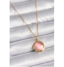 316L Çelik Gold Renk Pembe Sedefli Daire Model Kadın Kolye