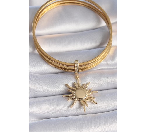 Pirinç Gold Renk Zirkon Taş Detaylı Güneş Model Ajda Charm Pirinç Gold Renk Zirkon Taş Detaylı Güneş Model Ajda Charm
