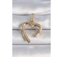 Pirinç Gold Renk Zirkon Taş Detaylı Kalp Figür Ajda Charm
