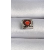 316L Çelik Gümüş Renk Kahverengi Kalp İşlemeli Nomination Charm