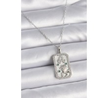 316L Çelik Gümüş Renk Zincir Aslan Burcu Zirkon Taşlı Kadın Kolye