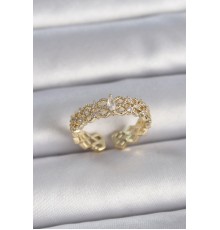 Pirinç Gold Renk Zirkon Taşlı Zikzak Ayarlanabilir Model Kadın Yüzük