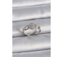 Pirinç Gümüş Renk Zirkon Taşlı İncili Kalp İşleme Detay Ayarlanabilir Model Kadın Yüzük