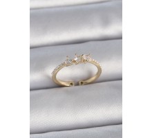 Pirinç Gold Renk Zirkon Taşlı Kalp İnci Detaylı Ayarlanabilir Model Kadın Yüzük