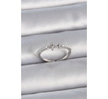 Pirinç Gümüş Renk Zirkon Taşlı Sıralı İnci Ayarlanabilir Model Kadın Yüzük