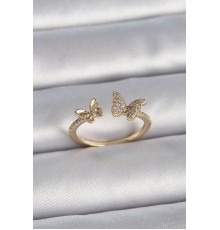 Pirinç Gold Renk Ayarlanabilir Zirkon Taşlı Kelebek Model Kadın Yüzük