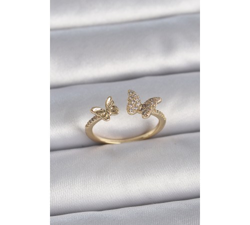 Pirinç Gold Renk Ayarlanabilir Zirkon Taşlı Kelebek Model Kadın Yüzük Pirinç Gold Renk Ayarlanabilir Zirkon Taşlı Kelebek Model Kadın Yüzük
