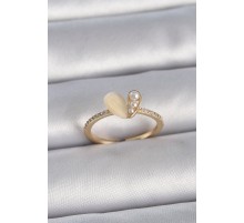 Pirinç Gümüş Renk Ayarlanabilir Zirkon Taşlı Beyaz Mineli Kalp Model Kadın Yüzük