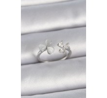 Pirinç Gümüş Renk Ayarlanabilir Zirkon Taşlı Beyaz Mineli Kalp Model Kadın Yüzük