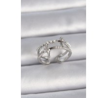 Pirinç Gümüş Renk Ayarlanabilir Zirkon Taşlı Kutup Yıldız İnci Detay Kadın Yüzük