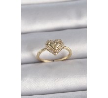 Pirinç Gold Renk Ayarlanabilir Zirkon Taşlı Kalp Model Kadın Yüzük