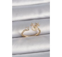 Pirinç Gold Renk Ayarlanabilir Zirkon Taşlı Yıldız Model Kadın Yüzük