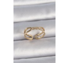 Pirinç Gold Renk Ayarlanabilir Zirkon Taşlı Sarmal Model Kadın Yüzük