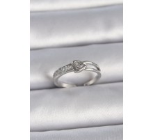 Pirinç Gümüş Renk Ayarlanabilir Zirkon Taşlı Düğüm Kalp Model Kadın Yüzük