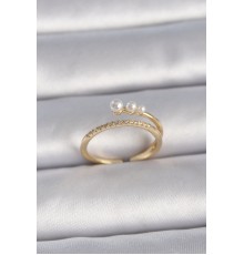 Pirinç Gold Renk Ayarlanabilir Zirkon Taşlı İncili Model Kadın Yüzük