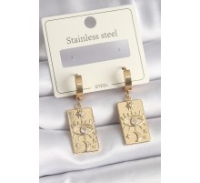 316L Çelik Gold Renk Zirkon Taşlı Göz İşleme Detay Plaka Model Kadın Küpe