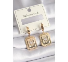 316L Çelik Gold Renk Zirkon Taşlı Yıldız İşlemeli Kadın Küpe