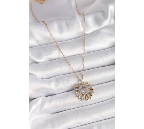 316L Çelik Gold Renk Zincir Zirkon Taşlı Mix Renk Güneş Model Kadın Kolye 316L Çelik Gold Renk Zincir Zirkon Taşlı Mix Renk Güneş Model Kadın Kolye