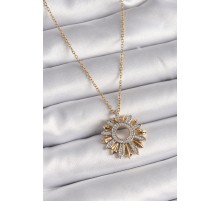 316L Çelik Gold Renk Zincir Zirkon Taşlı Mix Renk Güneş Model Kadın Kolye