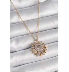 316L Çelik Gold Renk Zincir Zirkon Taşlı Mix Renk Güneş Model Kadın Kolye