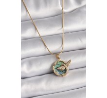 316L Çelik Gold Renk Zincir Zirkon Taşlı Yusufçuk Model Kadın Kolye