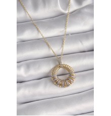 316L Çelik Gold Renk Zincir Gümüş Zirkon Taşlı Daire Model Kadın Kolye