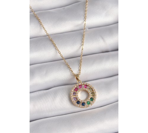 316L Çelik Gold Renk Zincir Renkli Zirkon Taşlı Madalyon Model Kadın Kolye 316L Çelik Gold Renk Zincir Renkli Zirkon Taşlı Madalyon Model Kadın Kolye