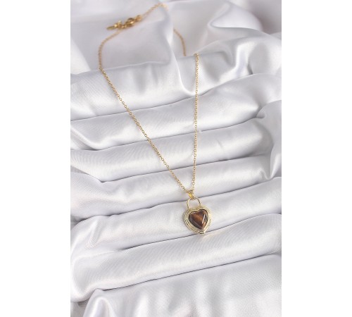 316L Çelik Gold Renk Zincir Kilit Kalp Kehribar Boncuk Model Kadın Kolye 316L Çelik Gold Renk Zincir Kilit Kalp Kehribar Boncuk Model Kadın Kolye