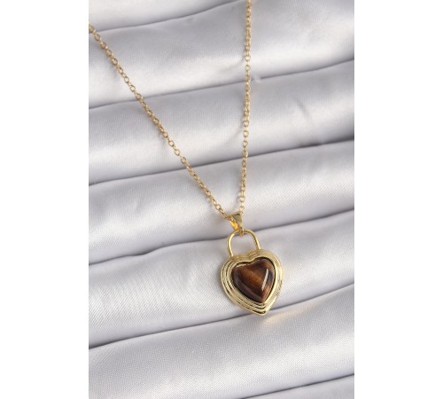 316L Çelik Gold Renk Zincir Kilit Kalp Kehribar Boncuk Model Kadın Kolye 316L Çelik Gold Renk Zincir Kilit Kalp Kehribar Boncuk Model Kadın Kolye