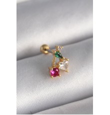 316L Çelik Gold Renk Zirkon Taşlı Kiraz Tragus Piercing