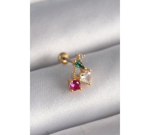 316L Çelik Gold Renk Zirkon Taşlı Kiraz Tragus Piercing 316L Çelik Gold Renk Zirkon Taşlı Kiraz Tragus Piercing