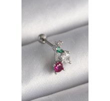 316L Çelik Gümüş Renk Zirkon Taşlı Tragus Piercing