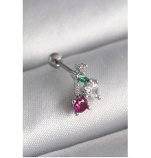 316L Çelik Gümüş Renk Zirkon Taşlı Tragus Piercing