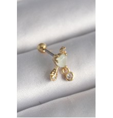 316L Çelik Gold Renk Beyaz Mineli Kalp Sallantı Zirkon Taşlı Tragus Piercing