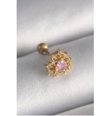 316L Çelik Gold Renk Zirkon Taşlı Kalp Tragus Piercing