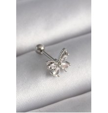 316L Çelik Gümüş Renk Zirkon Taşlı Kelebek Tragus Piercing