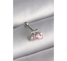 316L Çelik Gümüş Renk Pembe Zirkon Taşlı Kalp Tragus Piercing