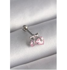 316L Çelik Gümüş Renk Pembe Zirkon Taşlı Kalp Tragus Piercing