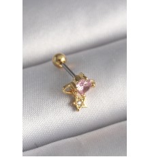 316L Çelik Gold Renk Pembe Zirkon Taşlı Sallantı Yıldız Detay Tragus Piercing