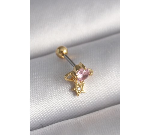316L Çelik Gold Renk Pembe Zirkon Taşlı Sallantı Yıldız Detay Tragus Piercing 316L Çelik Gold Renk Pembe Zirkon Taşlı Sallantı Yıldız Detay Tragus Piercing