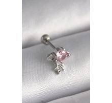 316L Çelik Gümüş Renk Pembe Zirkon Taşlı Sallantı Yıldız Detay Tragus Piercing