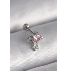 316L Çelik Gümüş Renk Pembe Zirkon Taşlı Sallantı Yıldız Detay Tragus Piercing